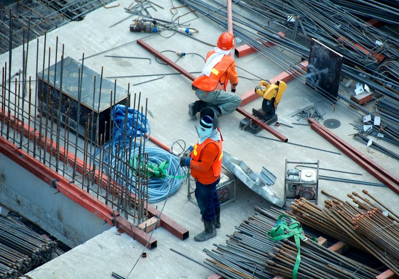 Construction crew working together on a job site
